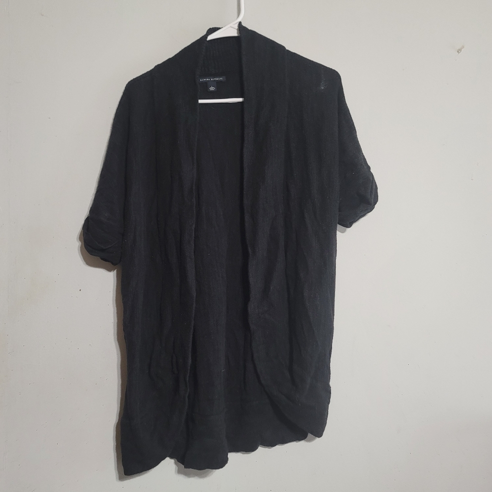Banana Republic Black Knit Cardigan Size Large Open Stretch Office Short Sleeves